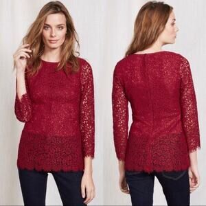 Boden Jennifer Lace Overlay Sheer Sleeve Top Blouse size 8